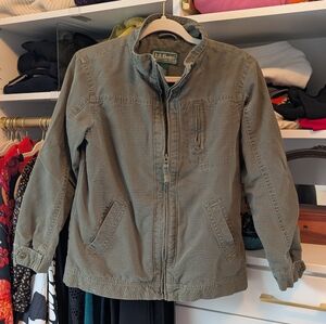 L.L. Bean Olive Green Fall Jacket Red Plaid Lining 14/16